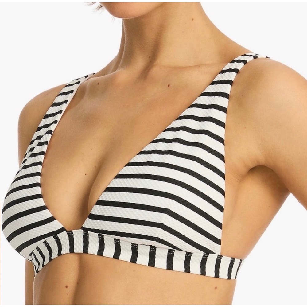 Striped Triangle Bikini Top - Black & White